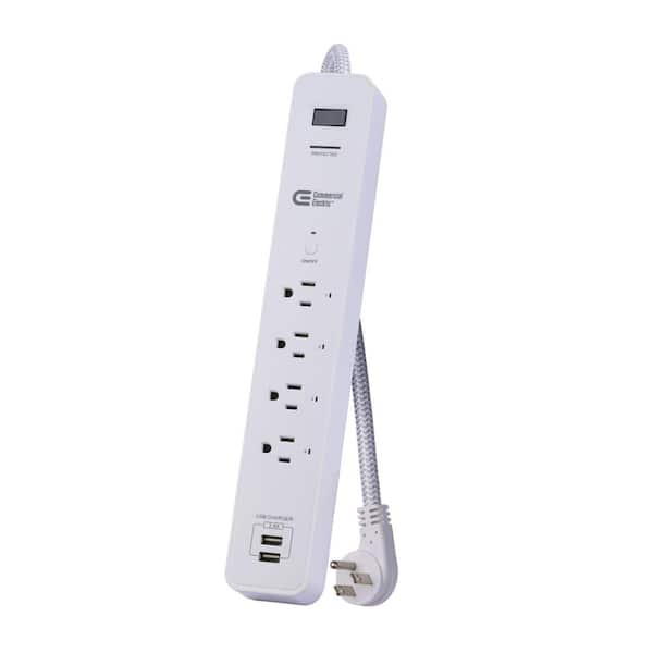 Photo 1 of 3 ft. 4-Outlet White Surge Protector Smart with USB Powered by Hubspace