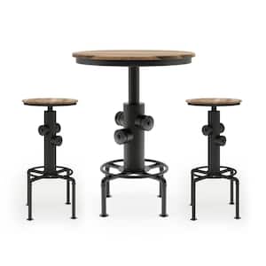Wyette 3-Piece Round Wood Top Antique Black and Natural Tone Bar Table Set
