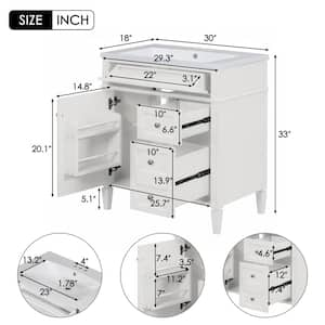 30 in. W x 18 in. D x 33 in. H Single Sink Bath Vanity in White with White Resin Top, Tip-out Drawer, Adjustable Shelf