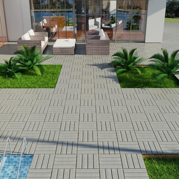 Tidoin Outdoor 1 ft. x 1 ft. Composite Deck Tile in Light Gray (11