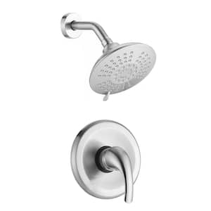 5-Spray Patterns with 2.2 GPM 6 in. Wall Mount Fixed Shower Head with Handle Trim and Valve in Brushed Nickel