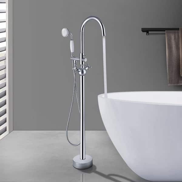 2-Handle Freestanding Tub Faucet with Hand Shower Head in Chrome