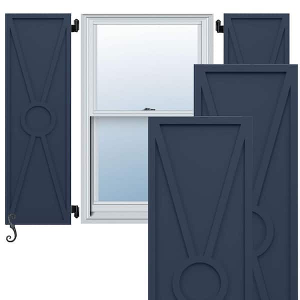 Ekena Millwork EnduraCore Santa Fe Modern Style 18-in W x 32-in H Raised Panel Composite Shutters Pair in Starless Night Blue