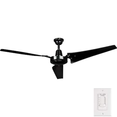 Industrial 60 in. Indoor/Outdoor Black Ceiling Fan with Wall Control, Downrod and Powerful Reversible Motor