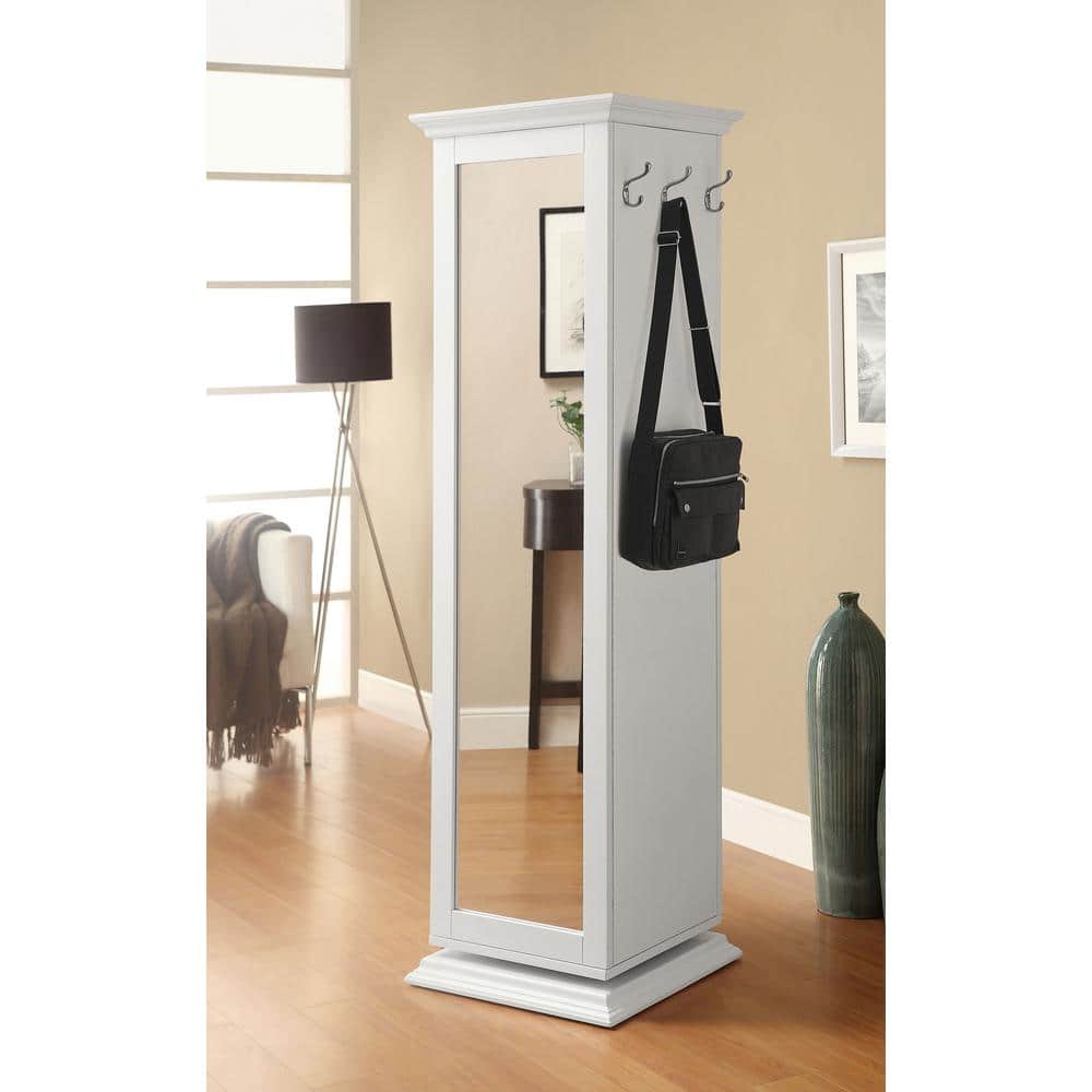 Transitional White Swivel Storage Cabinet with Cork Board and Mirror