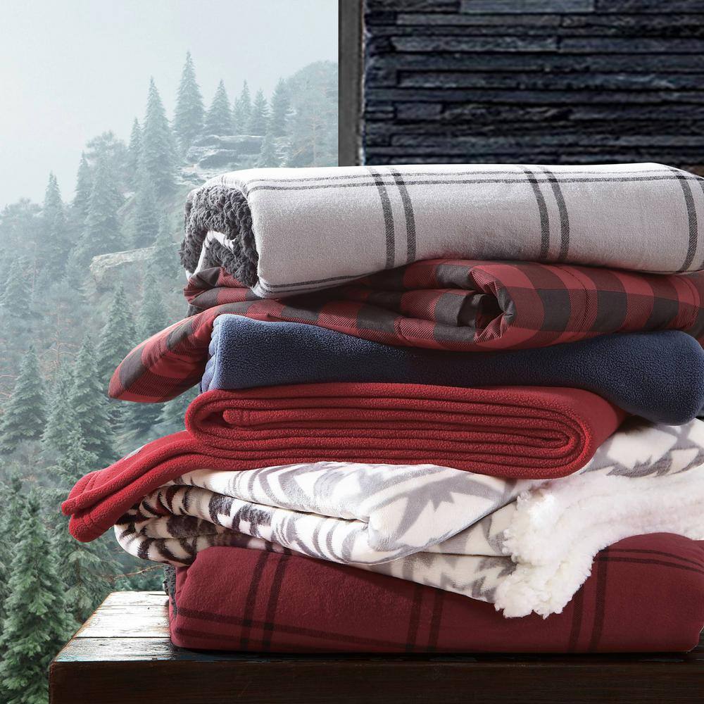 Red and Black Plaid Cotton Sherpa Reversible Throw Blanket