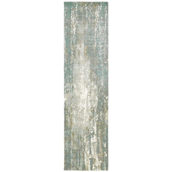 Formosa Blue 2 ft. x 10 ft. Modern Abstract Distressed Hand-Loomed Viscose Indoor Runner Area Rug