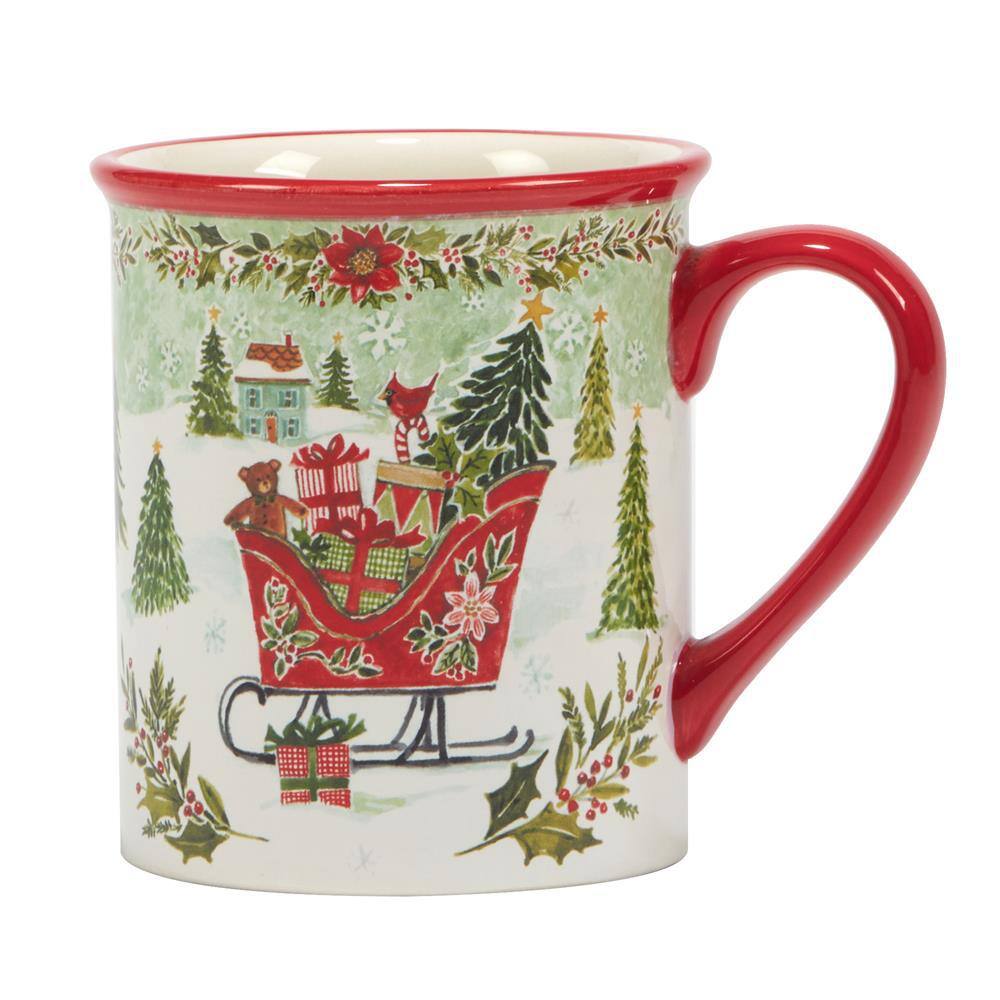 Joy of Christmas Red Ceramic 16 oz Mug Set of 4