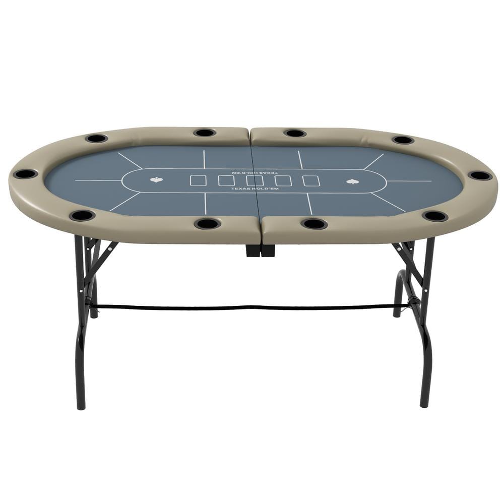 Foldable Blue Felt Blackjack Poker Table with Cup Holders
