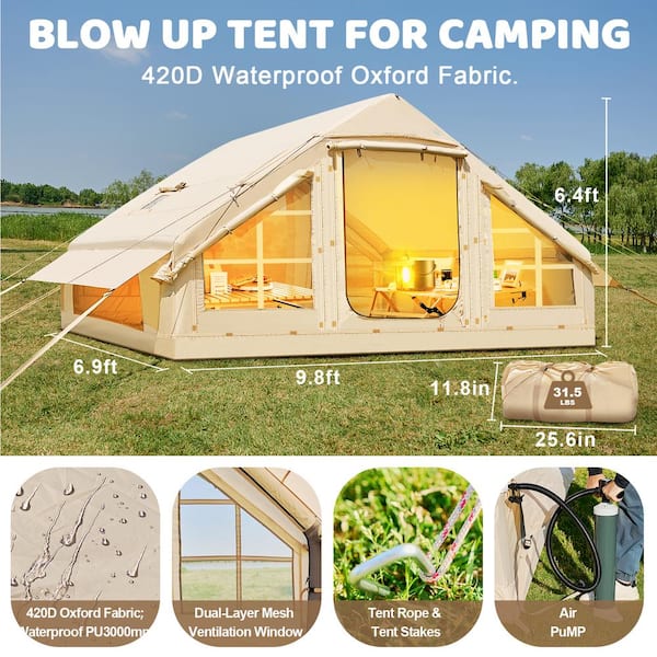 BOZTIY Inflatable Tent with Pump, Glamping Tents for 4-Person to 6