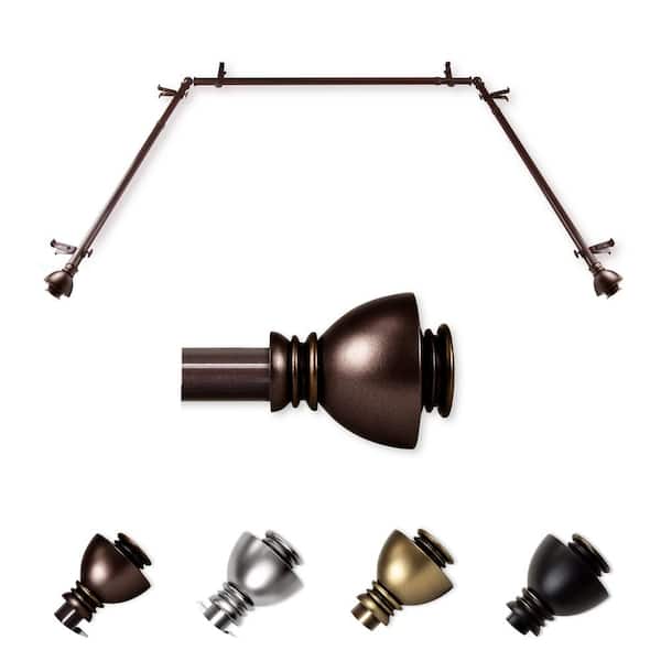 EMOH 13/16" Dia Adjustable 20"-36", 38"-72" Bay Window Curtain Rod with Friedman Finials in Cocoa