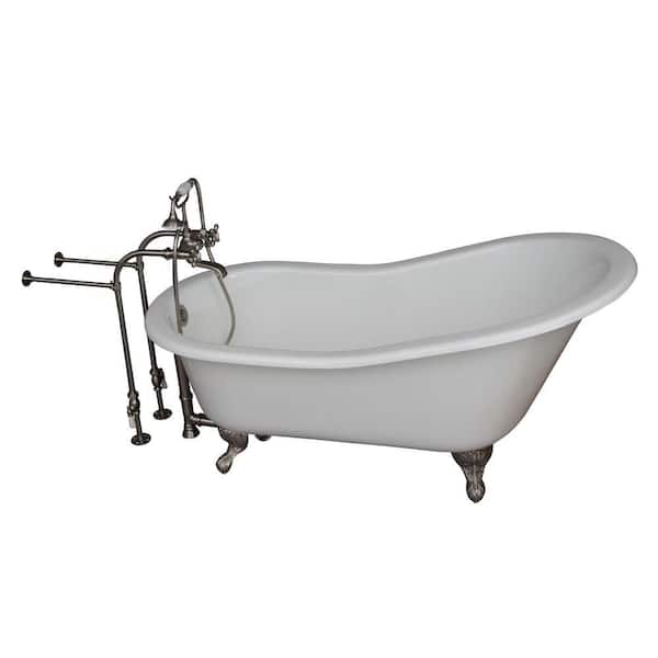 Barclay Products 5 ft. Cast Iron Ball and Claw Feet Slipper Tub in White with Brushed Nickel Accessories