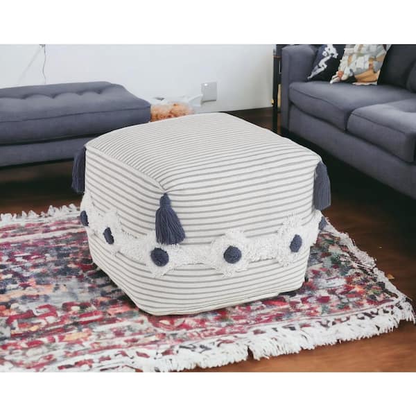 HomeRoots Amelia Gray Cotton Square Accent Ottoman