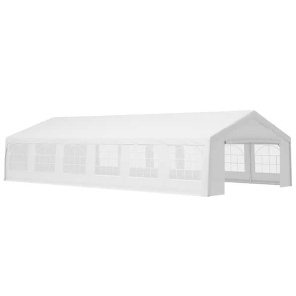 39.4 ft. x 19.6ft. White Large Outdoor Carport Canopy Party Tent w/Removable Sidewalls and Roof UV-Resistance Protection