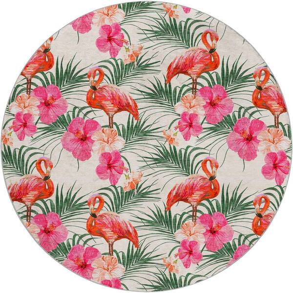 Dream Shag Premium Machine Washable Abstract ADS207 Pink 8 ft. x 8 ft. Round Rug