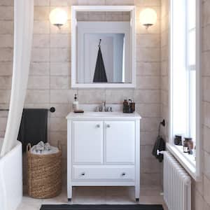 Tricia 30 in. Bathroom Vanity in White w/Composite Granite Vanity Top in White w/White Ceramic Oval Sink and Backsplash