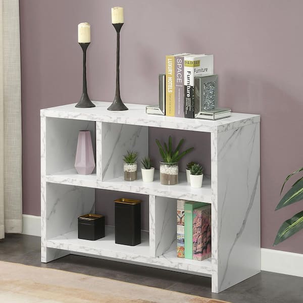 Convenience Concepts Northfield 38 in. White Faux Marble 28 in. Rectangle Wood Console Table with Shelves