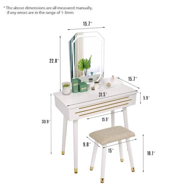 White Makeup Vanity Table Set, Vanity Dresser Dimensions