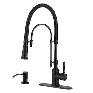 Single Handle Convenient Pull Down Sprayer Kitchen Faucet in Black with Soap Dispenser