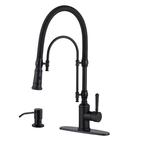 WOWOW Single Handle Convenient Pull Down Sprayer Kitchen Faucet in Black with Soap Dispenser