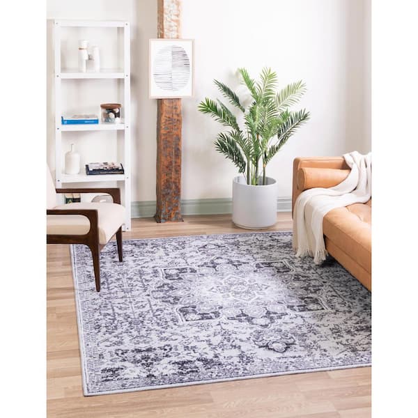 Renaissance Roma Light Gray 10 ft. Square Machine Washable Area Rug