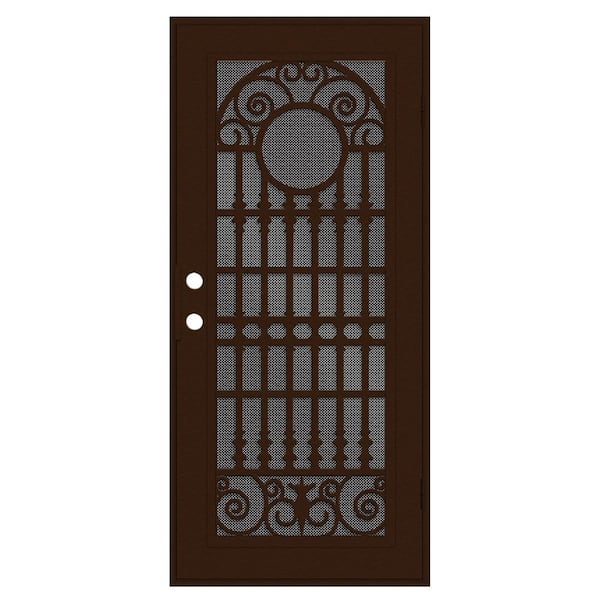 Unique Home Designs Spaniard 30 in. x 80 in. Left Hand/Outswing Copper Aluminum Security Door with Black Perforated Metal Screen
