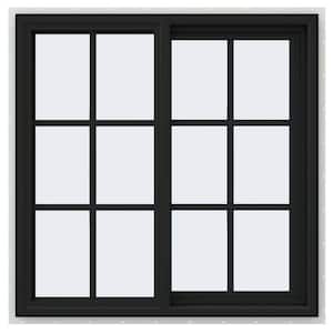 36 in. x 36 in. V-4500 Series Bronze FiniShield Vinyl Right-Handed Sliding Window with Colonial Grids/Grilles