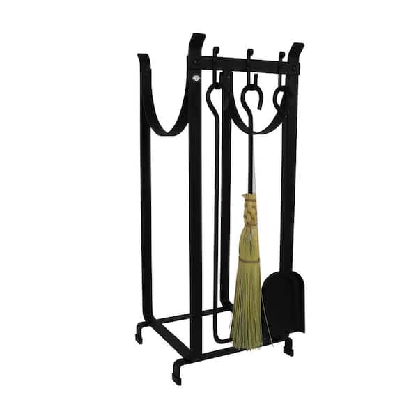 Handcrafted Hearthside Wood Rack with Tools Black