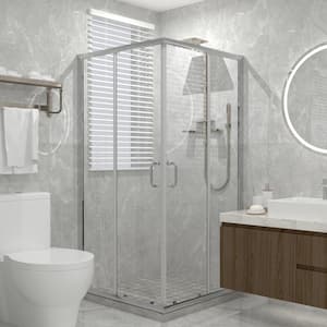 36 in. W x 72 in. H Double Sliding Framed Corner Shower Enclosure in Polished Chrome Finish