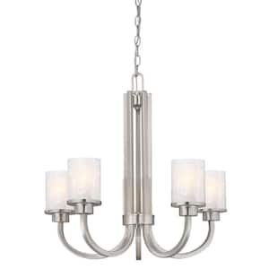 Ramsgate 5-Light Brushed Nickel Chandelier with Ice Glass Shades