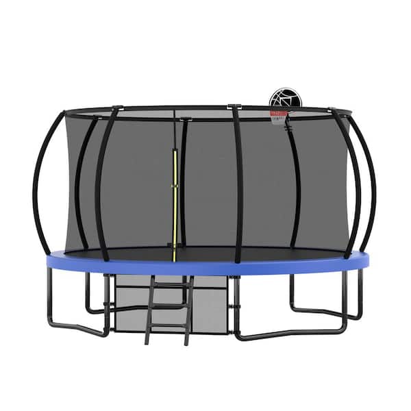 Unbranded 12 ft. Recreational Kids Trampoline with Safety Enclosure Net & Ladder, Outdoor Recreational Trampolines