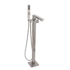 1-Handle Freestanding Floor Mount Tub Faucet Bathtub Filler with Hand Shower in Brush Nickel