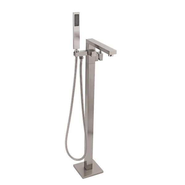 AKDY 1-Handle Freestanding Floor Mount Tub Faucet Bathtub Filler with Hand Shower in Brush Nickel