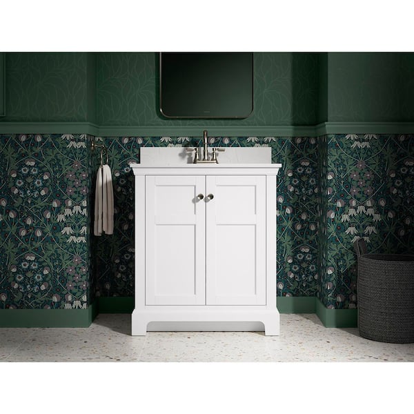 Baskin 30 in. Single Sink White Bath Vanity with Bianco Bella Quartz Top