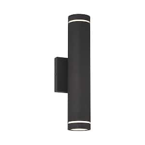 Supotto 14 in. Sand Black Indoor/Outdoor Hardwired Cylinder Wall Sconce with LED Module Included