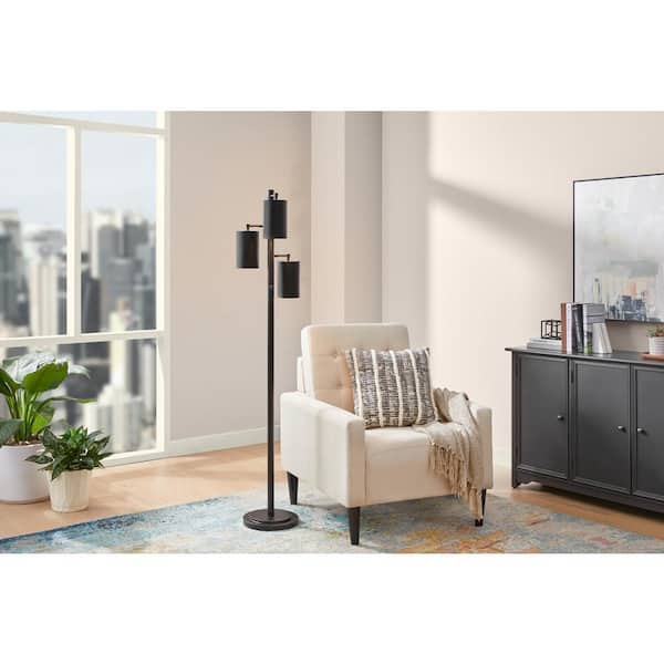 Hampton Bay Brimfield 62 in. Steel 3 Light Matte Black Standard Indoor Floor Lamp with Black Metal Shade