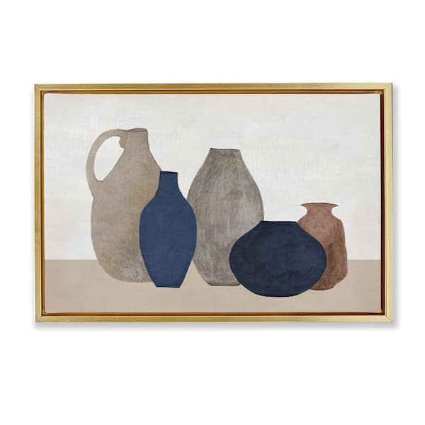 Stupell Industries Natural Hued Vases by Janet Tava Gold Floater Frame Abstract Graphic Art Print 17 in. x 25 in.