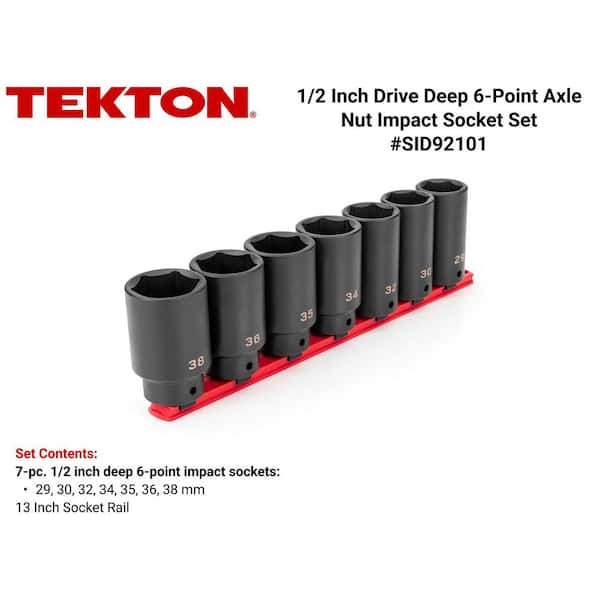 1/2 in. Drive Deep 6-Point Axle Nut Impact Socket Set with Rail, 7-Piece (29-38 mm)