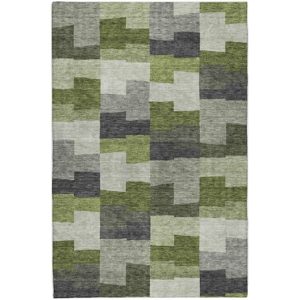 Dream Shag Premium Machine Washable Abstract ADS659 Olive 9 ft. x 12 ft. Area Rug