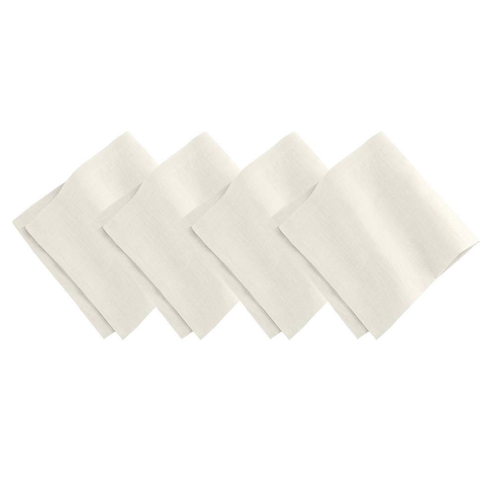 Ivory Linen Napkin Set with Mitered Hem, 21" x 21"