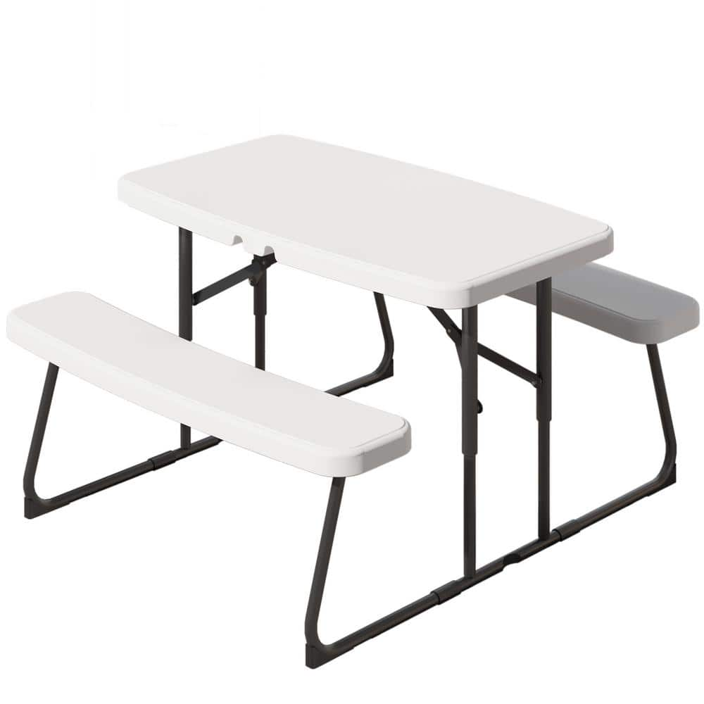 DEXTRUS 21.26'' H White Folding Outdoor Picnic Table with Weather ...