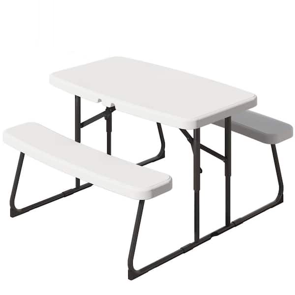 DEXTRUS 21.26'' H White Folding Outdoor Picnic Table with Weather Resistant Resin Tabletop and Stable Steel Frame