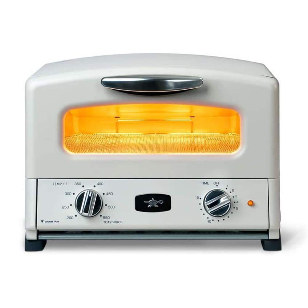 HeatMate 1600 W 4-Slice White Graphite Toaster Oven with 4 Non-stick Trays, White