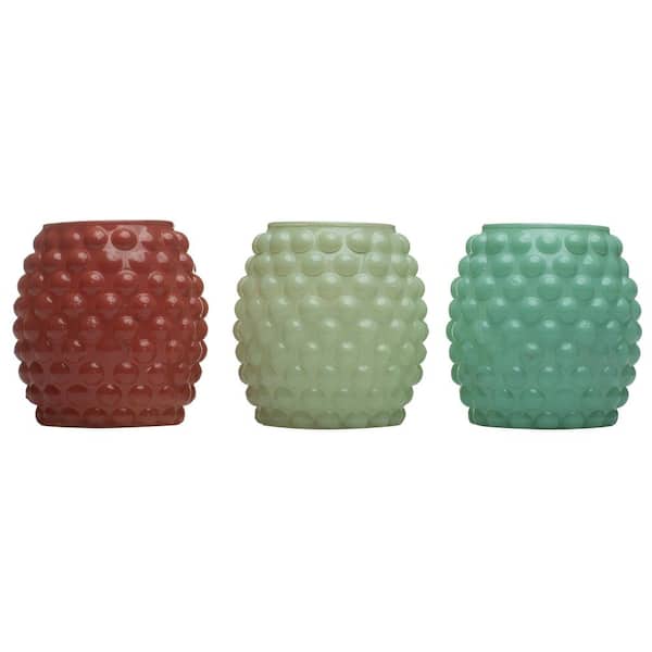 TIKI 9 oz. Bubble Votive Candle Glass Seaside Escape Ivory, Coral and Blue (3-Pack)