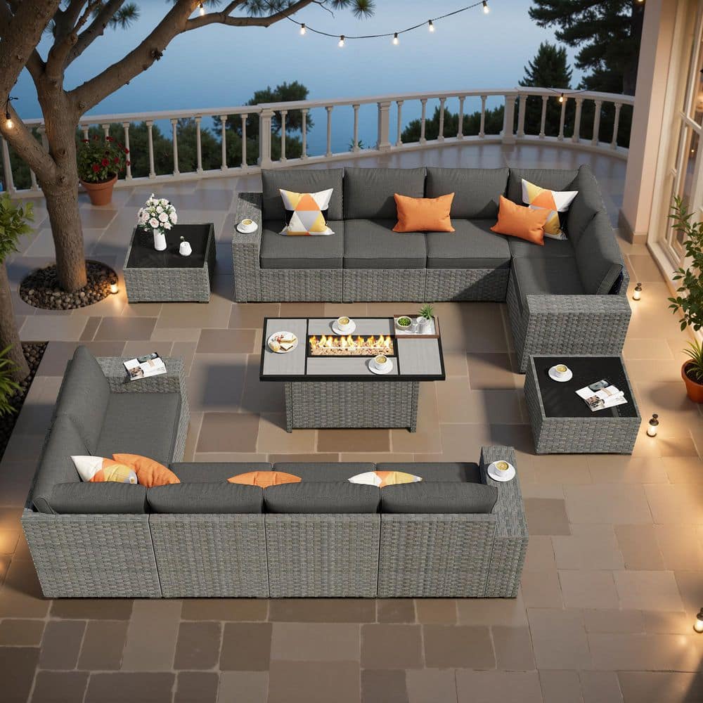 Aestheticism 13-Pieces Wicker Outdoor Patio Rectangular Fire Pit Set with Black Cushions price history on PriceWatchPro