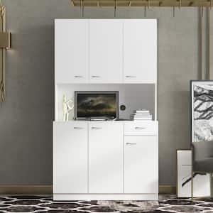 White Freestanding Storage Cabinet with 6 Doors, 1 Open Shelves and 1 Drawer, Wardrobe and Kitchen Cabinet for Bedroom
