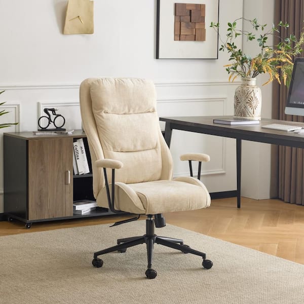 Chenille Fabric Seat Reclining Task Chair in Beige with Non-Adjustable Arms