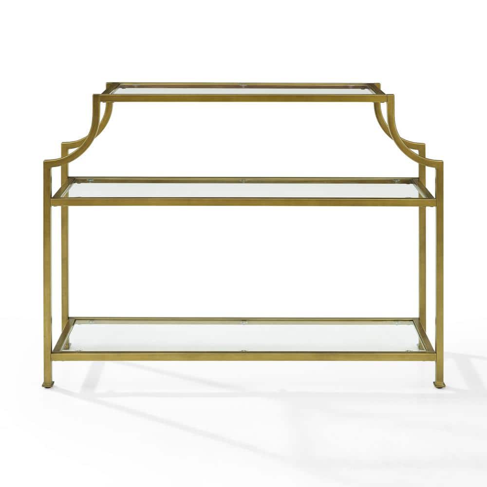 Gold and Glass Console Table with Storage Shelves