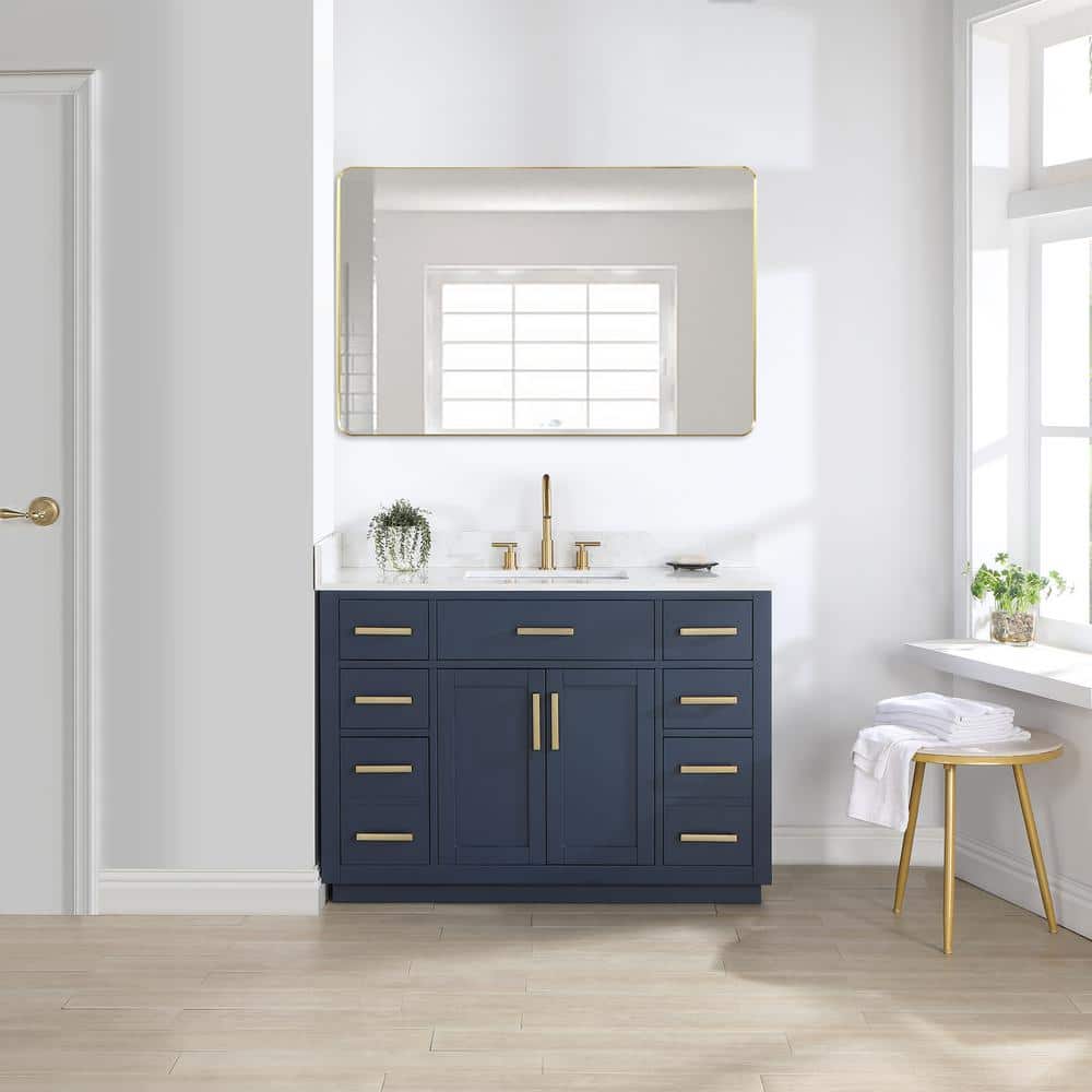 Gavino 48" Royal Blue Wood Vanity with Stone Top and Mirror