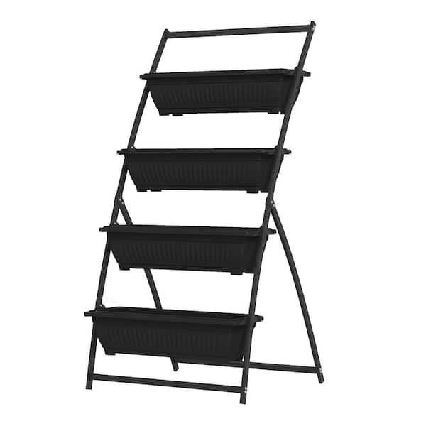 Flynama 4-Tier Plastic Vertical Garden Planter Set in Black